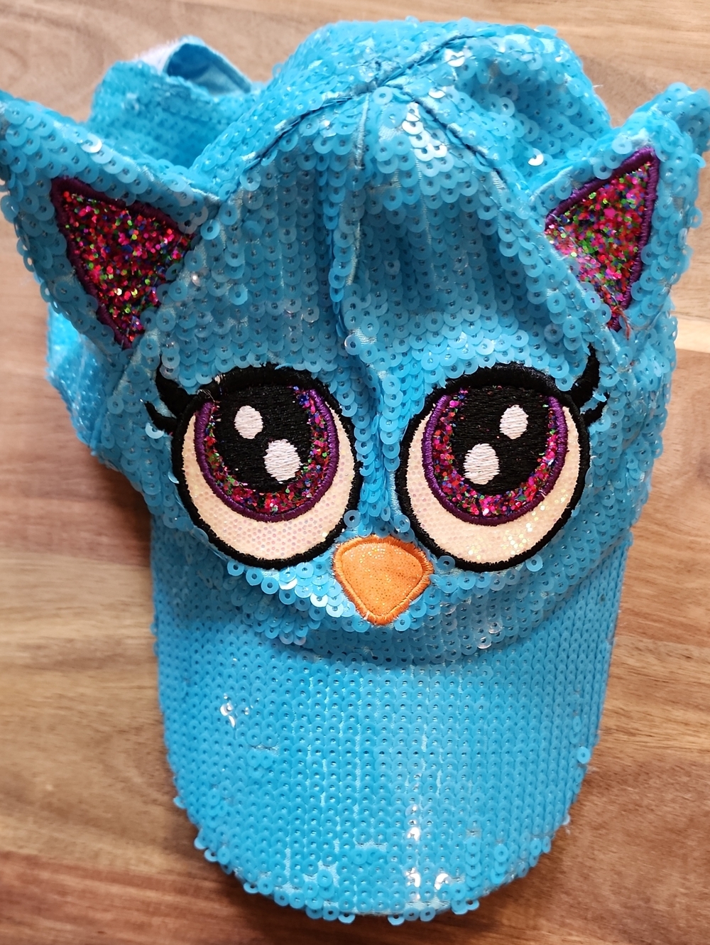 Justice Girls Sequin Owl Character Baseball Cap Hat Blue OS